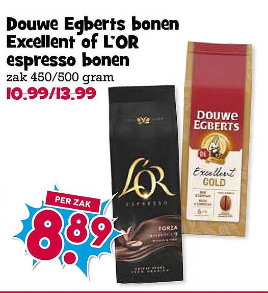 Douwe Egberts bonen Excellent of L'OR espresso bonen zak 450/500 gram