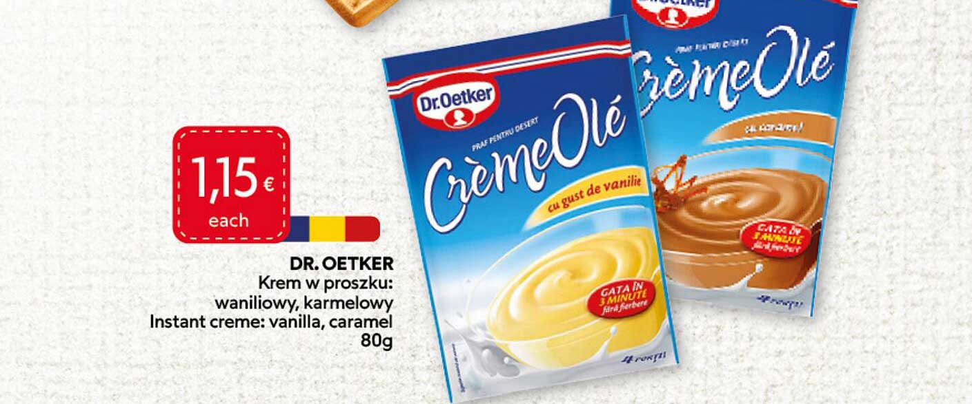 DR. OETKER Krem w proszku: waniliowy, karmelowy Instant creme: vanilla, caramel 80g