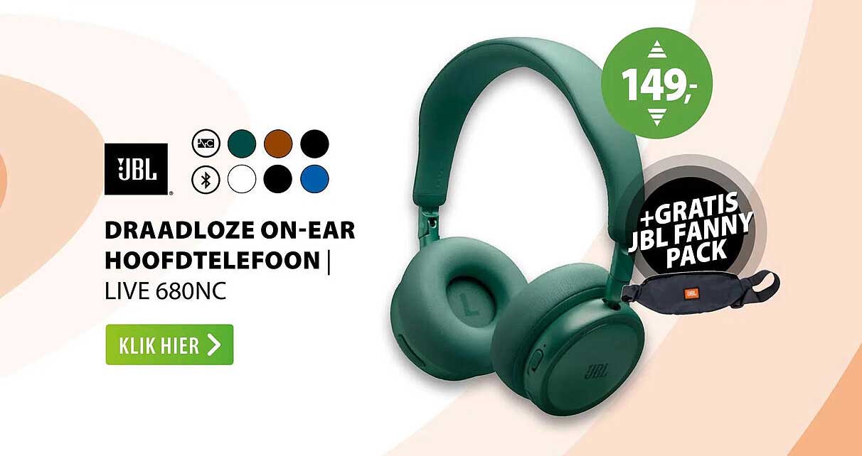 DRAADLOZE ON-EAR HOOFDTELEFOON | LIVE 680NC +GRATIS JBL FANNY PACK