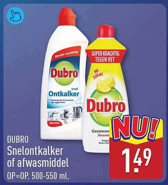 DUBRO Snelontkalker of afwasmiddel OP=OP. 500-550 ml.