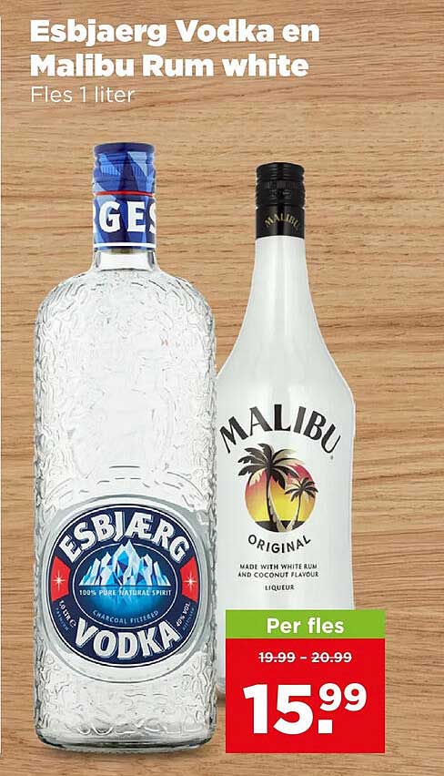 Esbjærg Vodka en Malibu Rum white Fles 1 liter