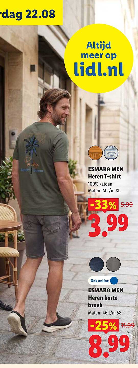 ESMARA MEN Heren T-shirt 100% katoen Maten: M t/m XL -33%