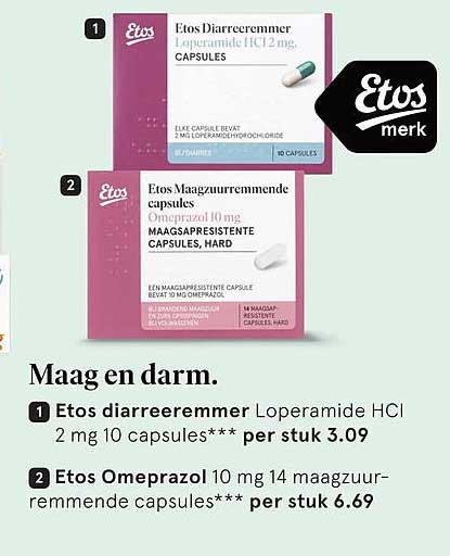 Etos diarreeemmer Loperamide HCl 2 mg 10 capsules per stuk