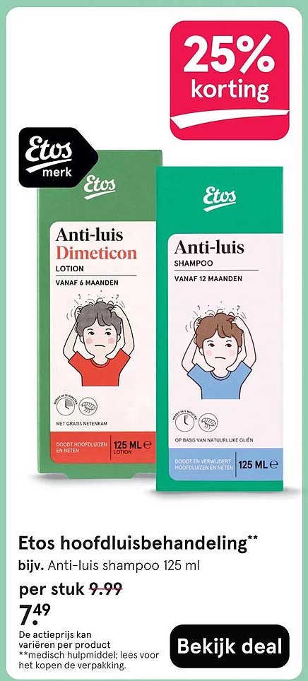 Etos hoofdluisbehandeling** 25% korting