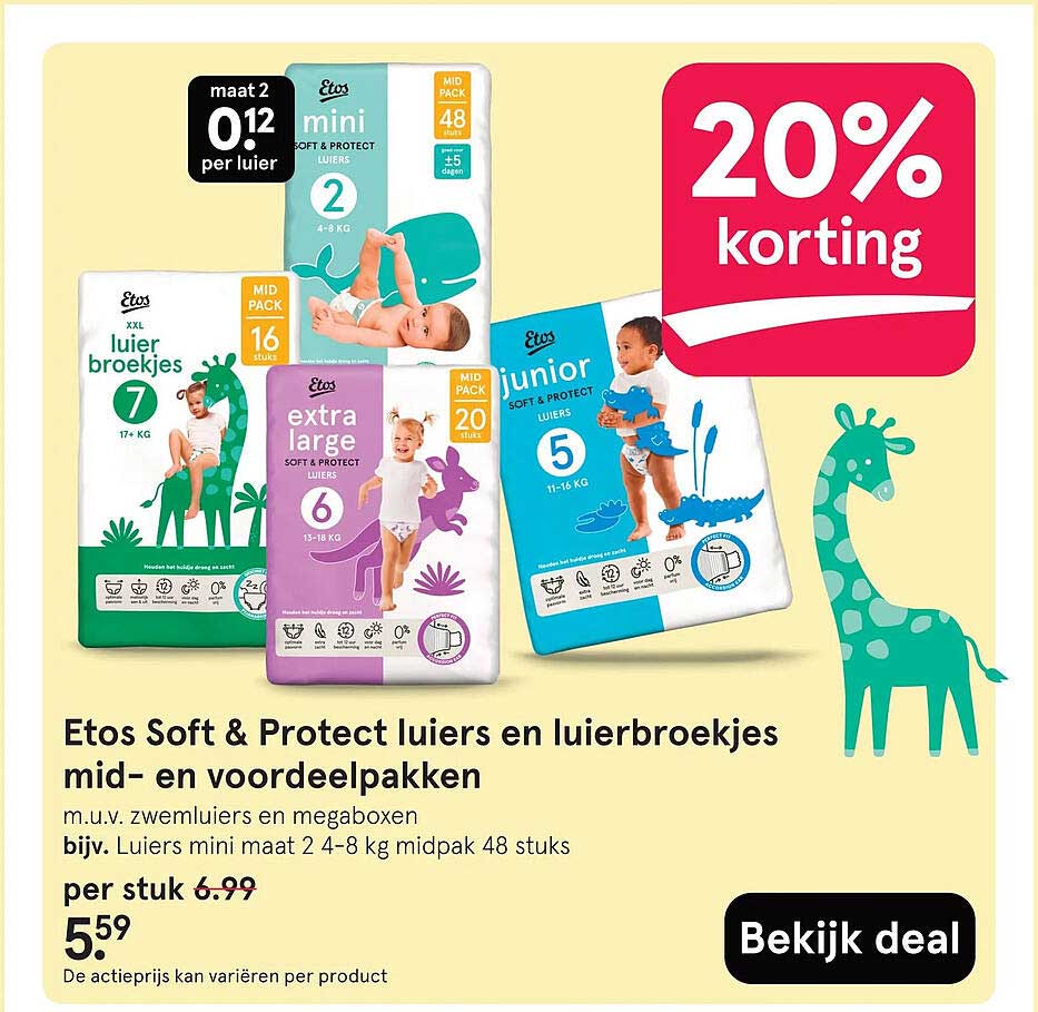 Etos Soft & Protect luiers en luierbroekjes mid- en voordeelpakken