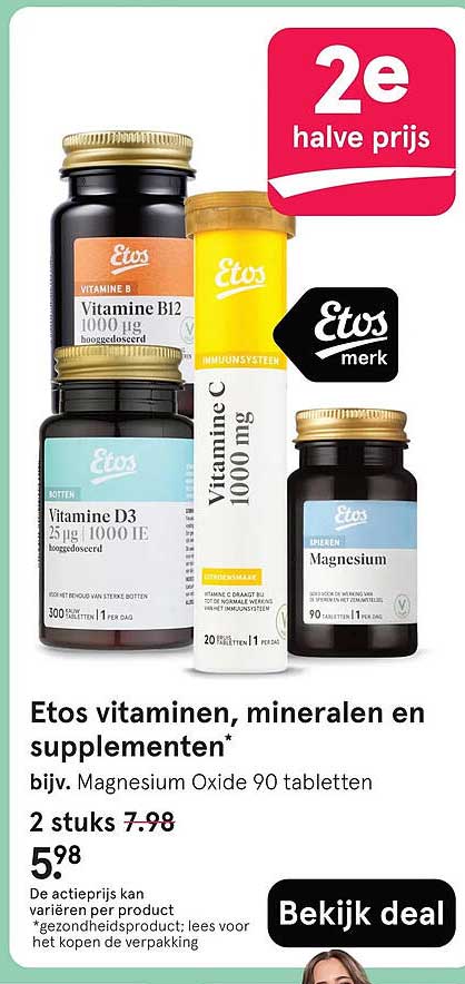 Etos vitaminen, mineralen en supplementen* 2e halve prijs