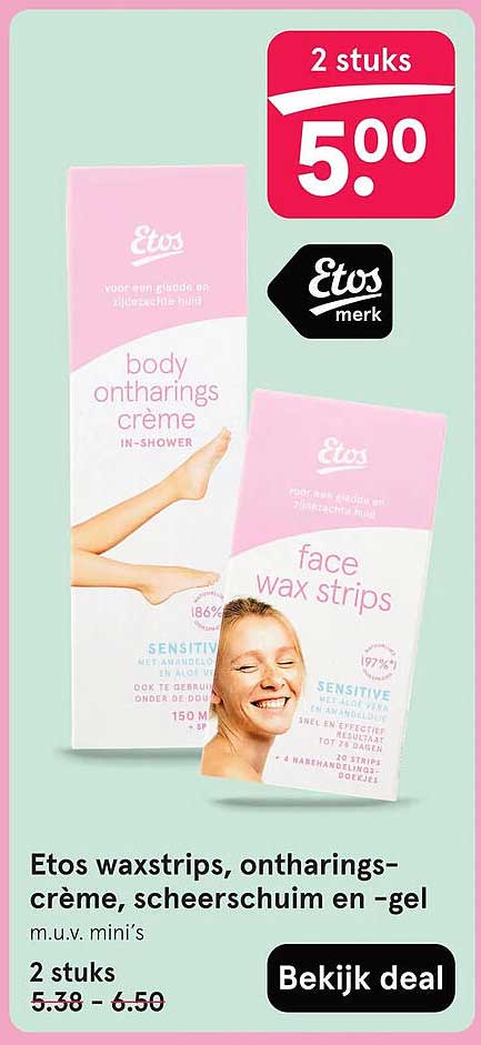 Etos waxstrips, ontharingscrème, scheerschuim en -gel 2 stuks