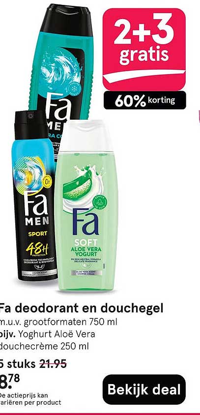 Fa deodorant en douchegel 2+3 gratis
