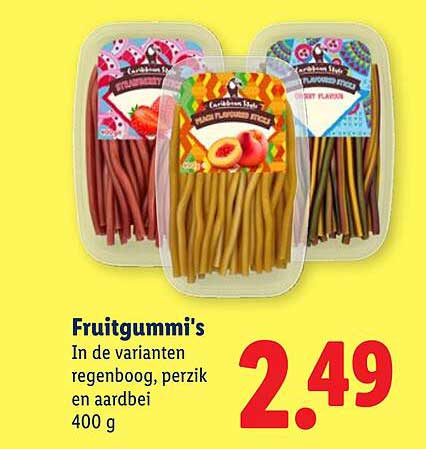 Fruitgummi's In de varianten regenboog, perzik en aardbei 400 g
