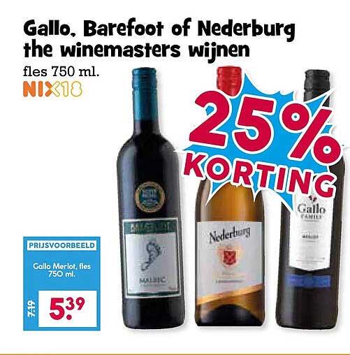 Gallo, Barefoot of Nederburg the winemasters wijnen 25% KORTING