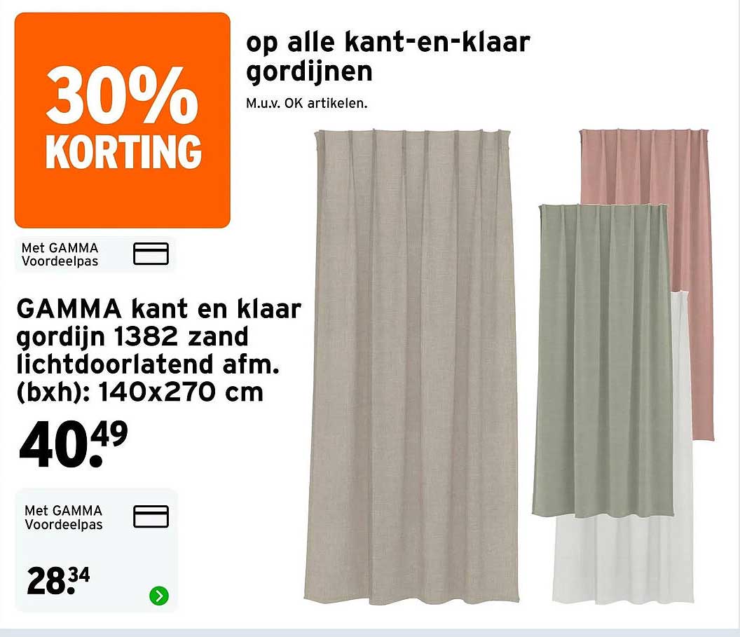 GAMMA kant en klaar gordijn 1382 zand lichtdoorlatend afm. (bxh): 140x270 cm