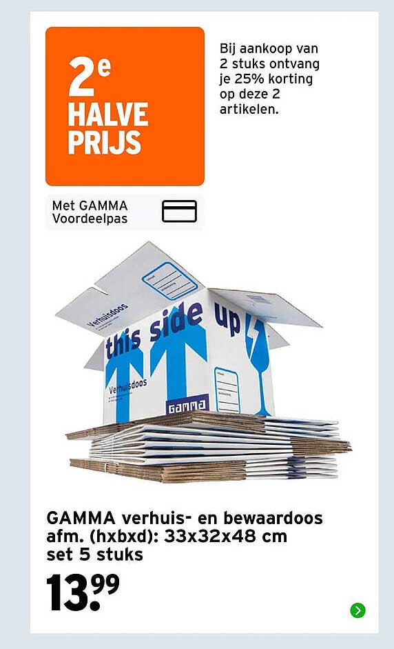 GAMMA verhuis- en bewaardoos afm. (hxbxd): 33x32x48 cm set 5 stuks 2e halve prijs