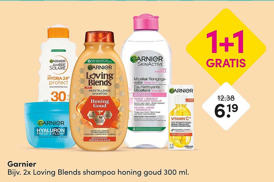 Garnier Bijv. 2x Loving Blends shampoo honing goud 300 ml. 1+1 GRATIS