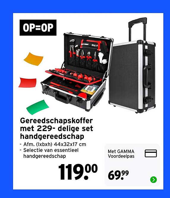 Gereedschapskoffer met 229-delige set handgereedschap OP=OP
