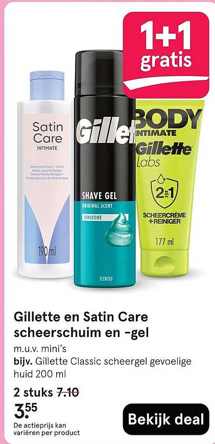 Gillette en Satin Care scheerschuim en -gel 1+1 gratis