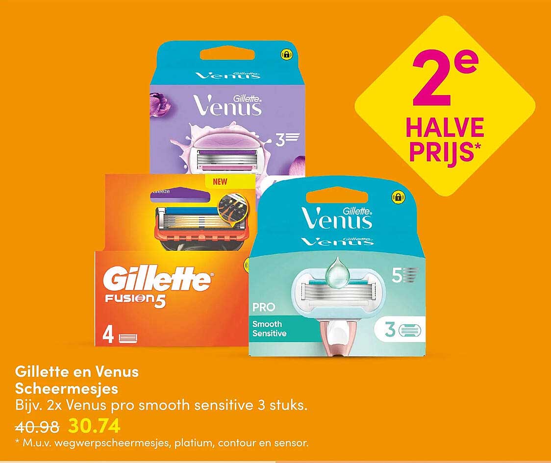 Gillette en Venus Scheermesjes 2e halve prijs