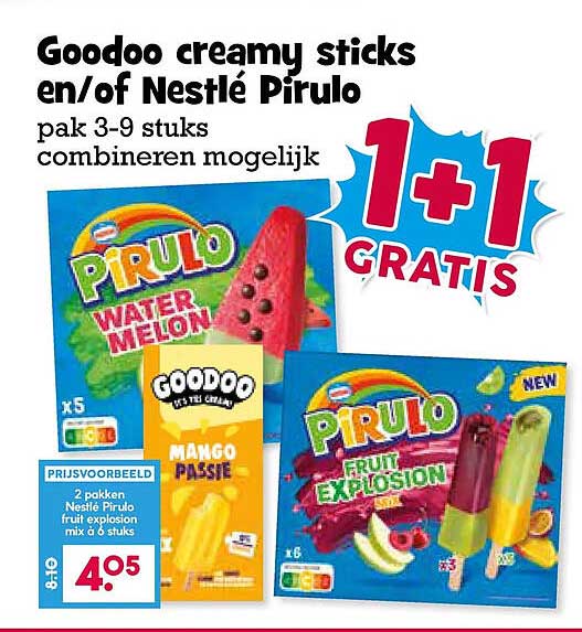 Goodoo creamy sticks en/of Nestlé Pirulo pak 3-9 stuks combineren mogelijk 1+1 GRATIS