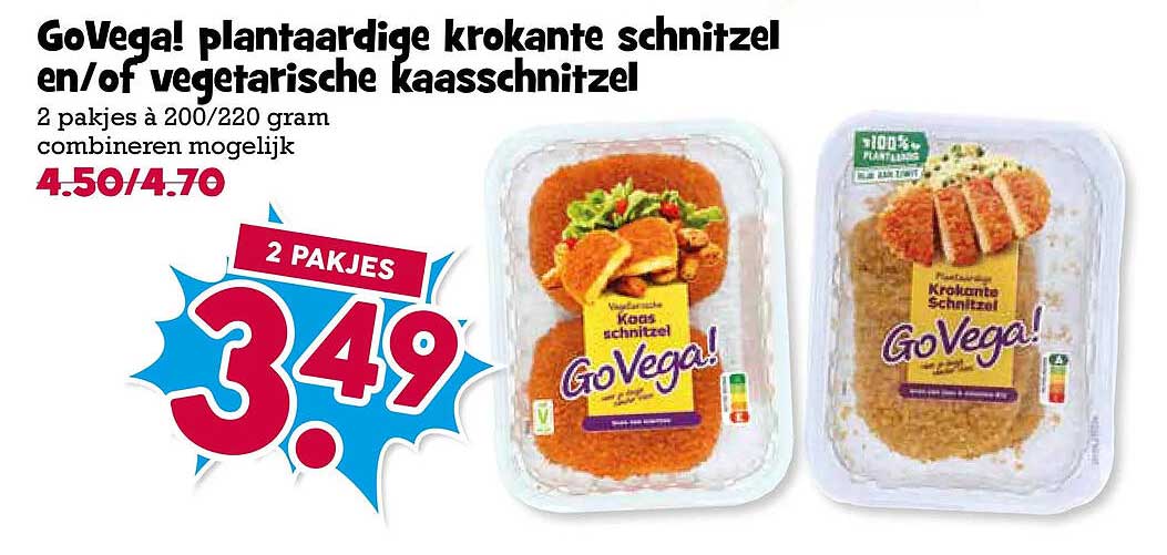 GoVega! plantaardige krokante schnitzel en/of vegetarische kaasschnitzel 2 pakjes