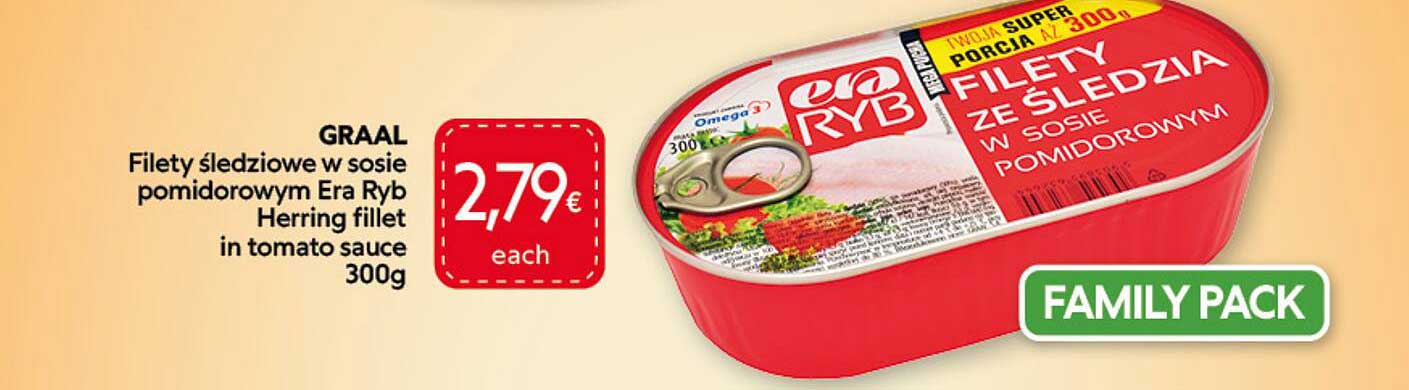 GRAAL Filety śledziowe w sosie pomidorowym Era Ryb Herring fillet in tomato sauce 300g FAMILY PACK