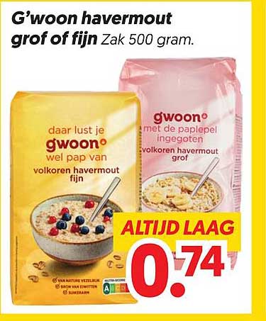 G’woon havermout grof of fijn Zak 500 gram