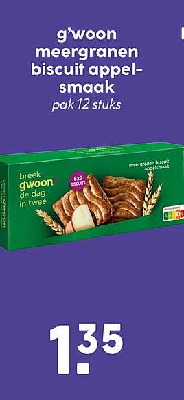 g'woon meergranen biscuit appel-smaak pak 12 stuks
