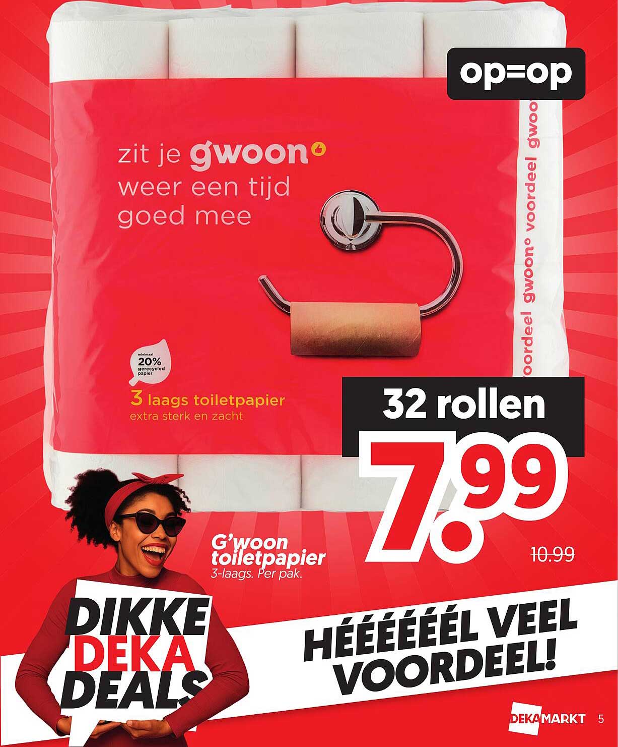 G’woon toiletpapier 3-laags. Per pak. 32 rollen
