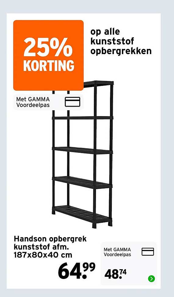Handson opbergrek kunststof afm. 187x80x40 cm 25% KORTING op alle kunststof opbergrekken