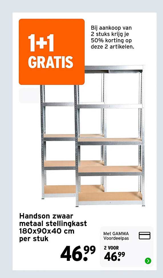 Handson zwaar metaal stellingkast 180x90x40 cm per stuk 1+1 gratis