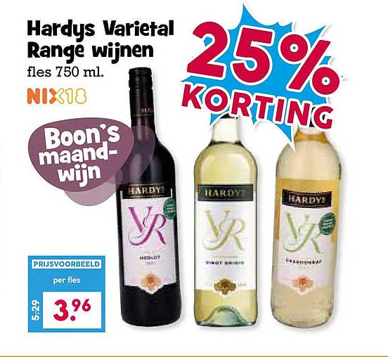 Hardys Varietal Range wijnen fles 750 ml. 25% KORTING