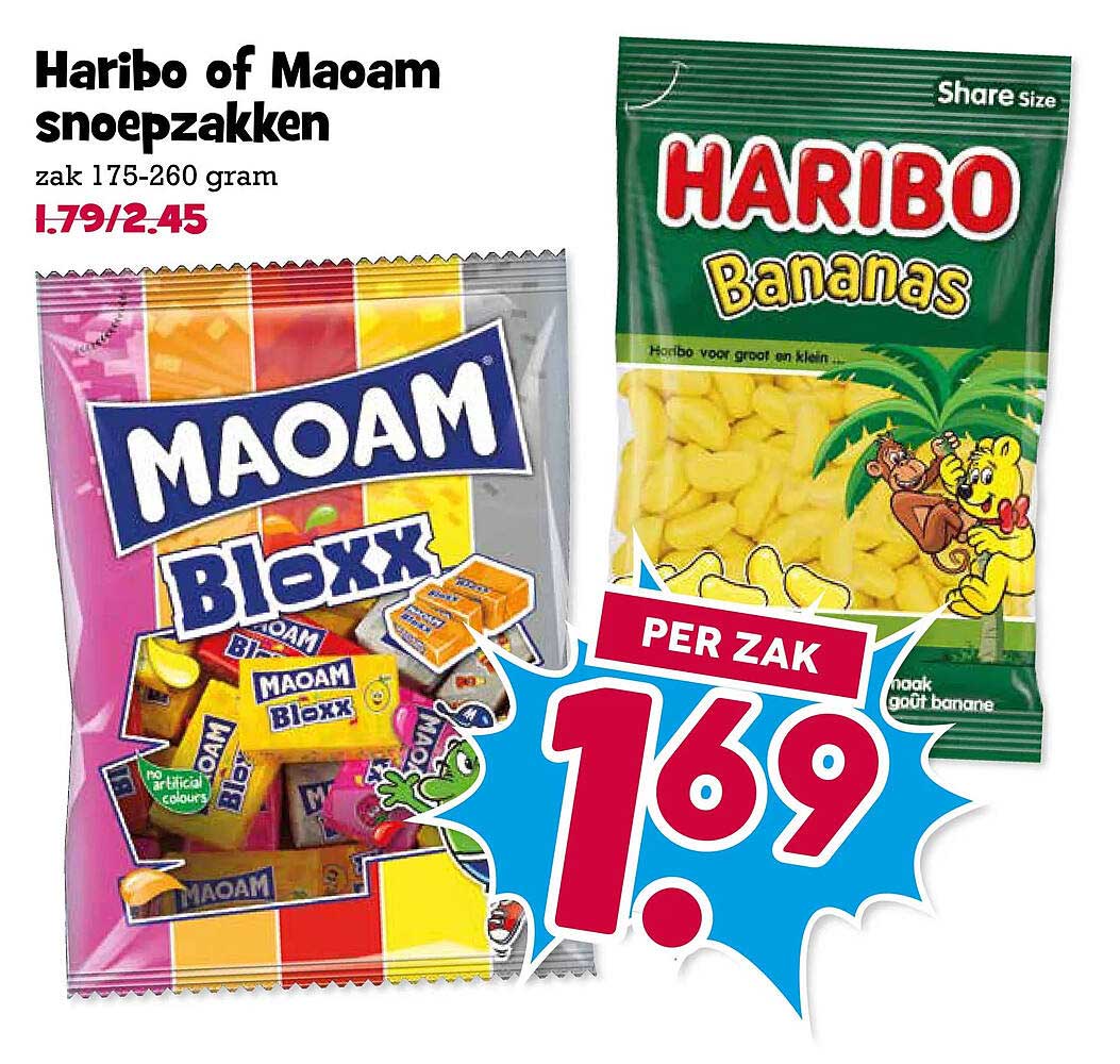 Haribo of Maoam snoepzakken zak 175-260 gram