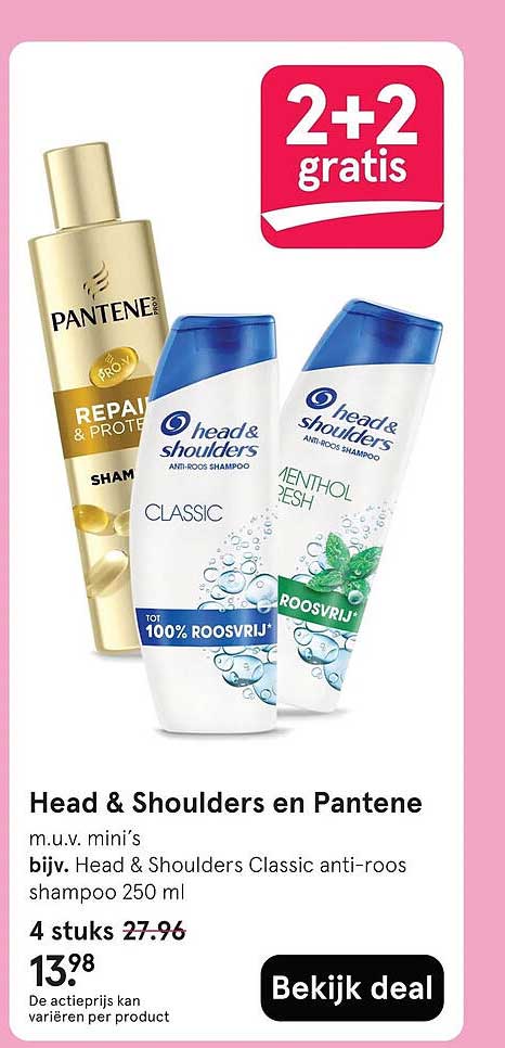 Head & Shoulders en Pantene 2+2 gratis