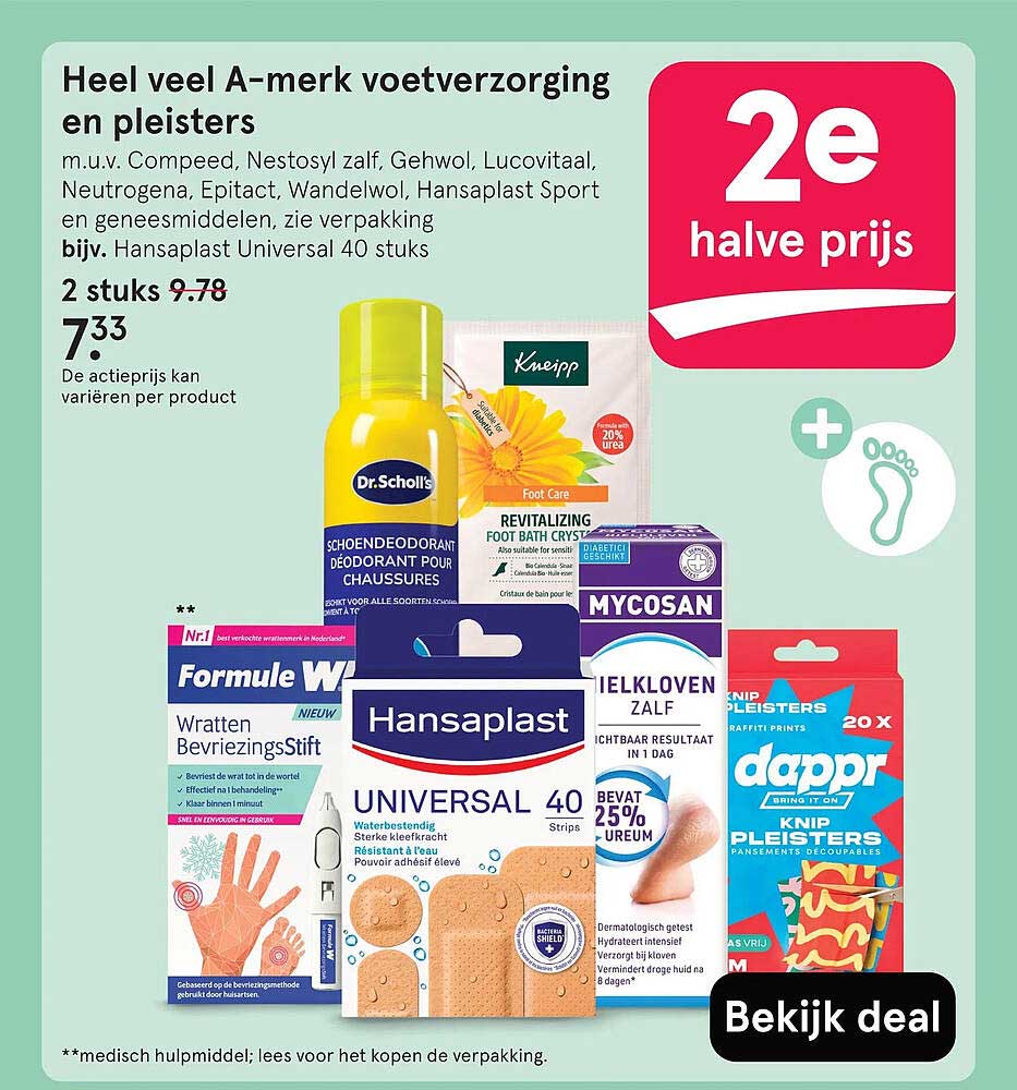 Heel veel A-merk voetverzorging en pleisters 2e halve prijs