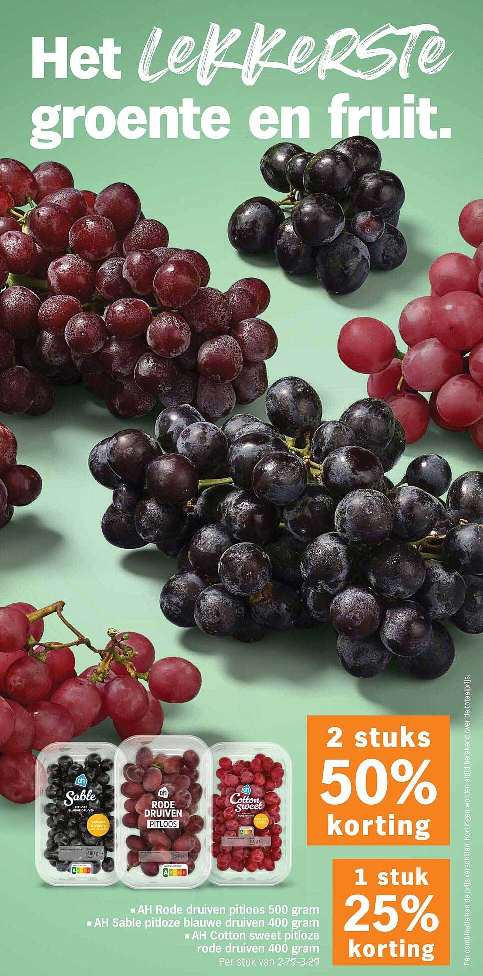 Het lekkerste groente en fruit. 2 stuks 50% korting 1 stuk 25% korting