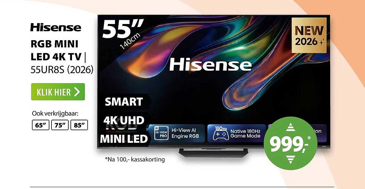 Hisense RGB MINI LED 4K TV 55UR8S (2026)