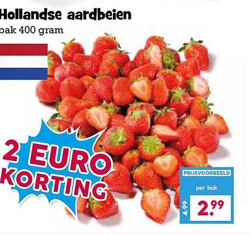 Hollandse aardbeien bak 400 gram 2 EURO KORTING