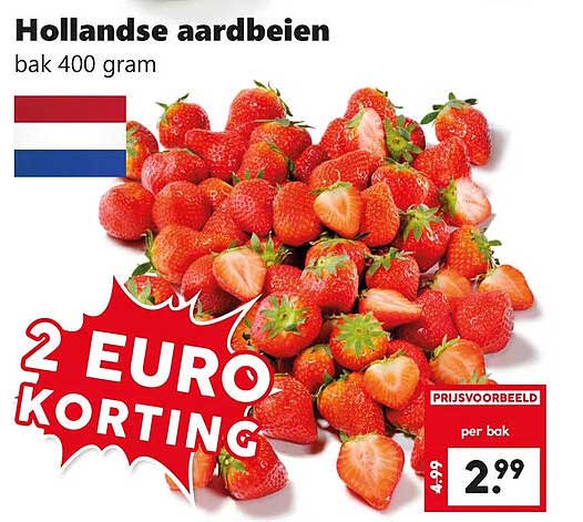 Hollandse aardbeien bak 400 gram 2 EURO KORTING