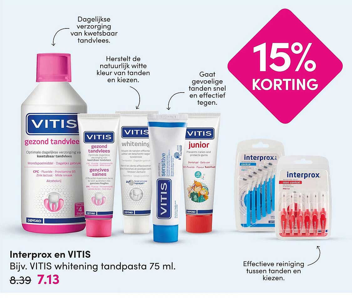 Interprox en VITIS - Bijv. VITIS whitening tandpasta 75 ml. 15% KORTING