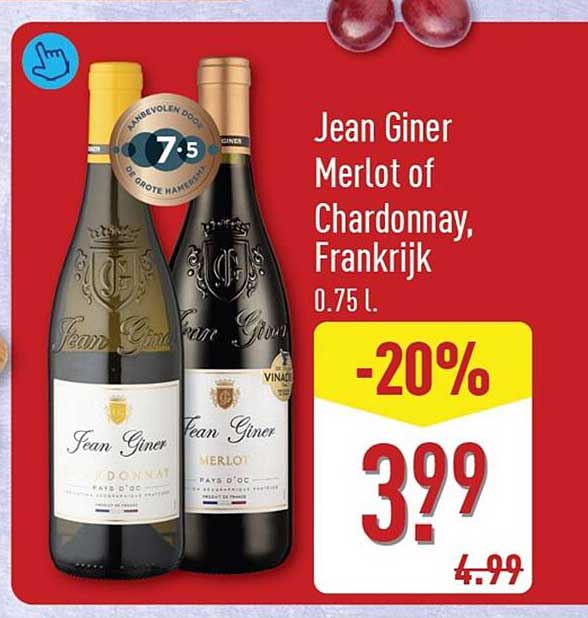 Jean Giner Merlot of Chardonnay, Frankrijk 0.75 l -20%