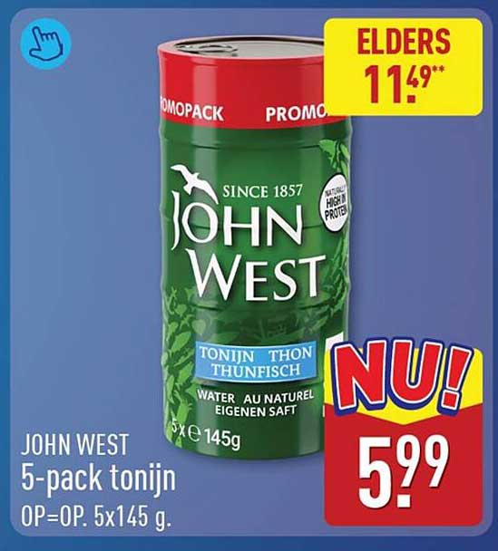 JOHN WEST 5-pack tonijn OP=OP. 5x145 g