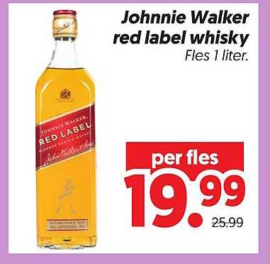 Johnnie Walker red label whisky Fles 1 liter. per fles