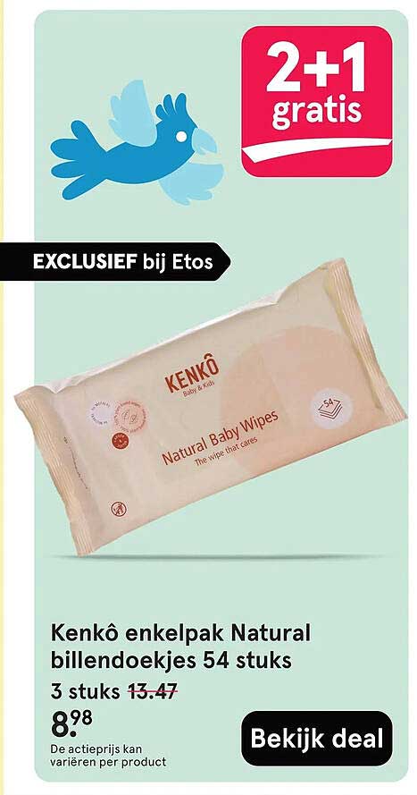 Kenko enkelpak Natural billendoekjes 54 stuks 2+1 gratis
