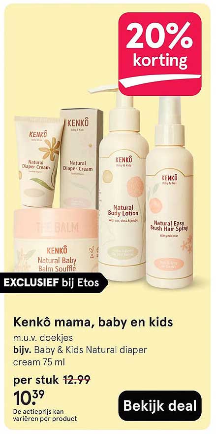 Kenkô mama, baby en kids m.u.v. doekjes bijv. Baby & Kids Natural diaper cream 75 ml 20% korting