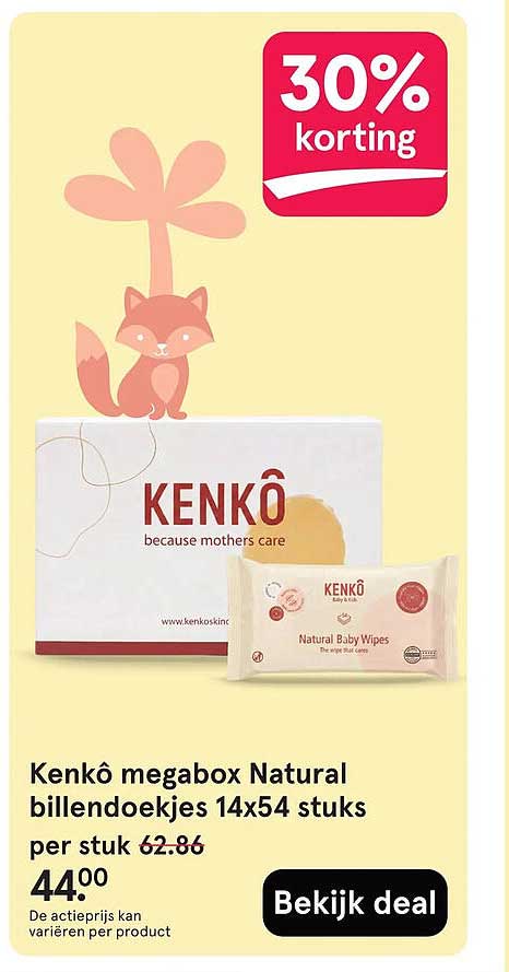 Kenkô megabox Natural billendoekjes 14x54 stuks per stuk 30% korting