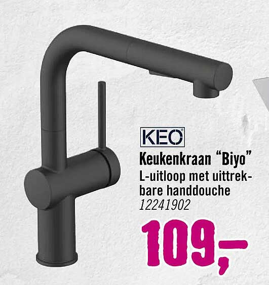 KEO Keukenkraan “Biyo” L-uitloop met uittrekbare handdouche
