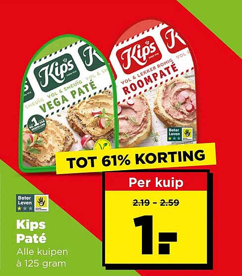 Kips Paté Alle kuipen à 125 gram TOT 61% KORTING