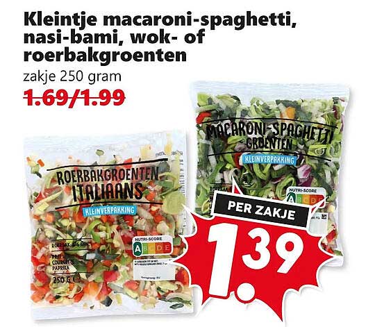 Kleintje macaroni-spaghetti, nasi-bami, wok- of roerbakgroenten