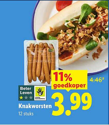 Knakworsten 12 stuks 11% goedkoper