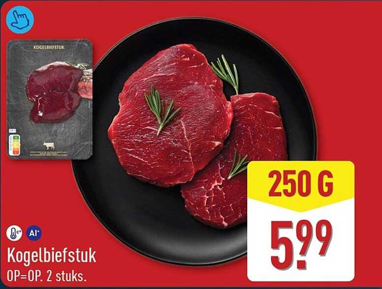 Kogelbiefstuk OP=OP. 2 stuks.
