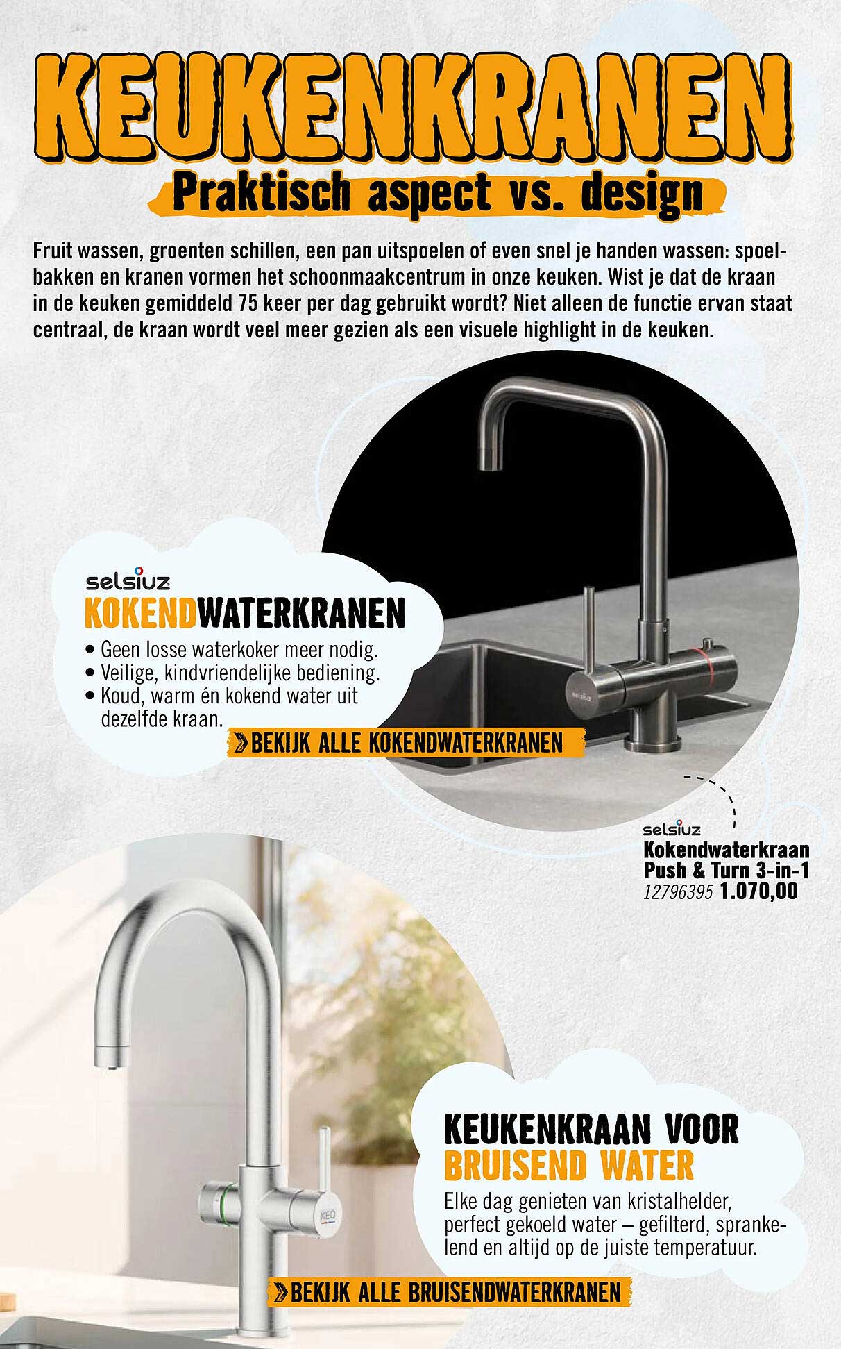 Kokendwaterkraan Push & Turn 3-in-1