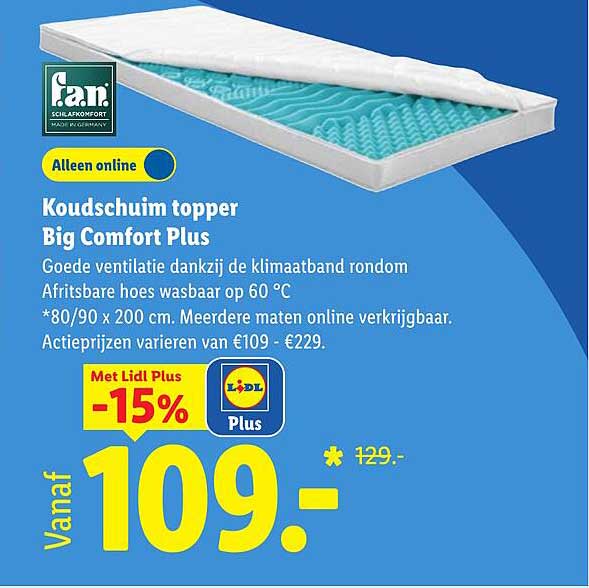 Koudschuim topper Big Comfort Plus